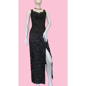 Vintage 80s/90s Michele Vincent Long Black Beaded Dress Prom Evening Gothic